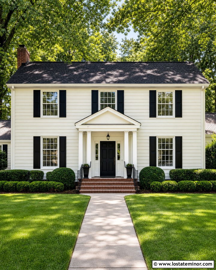 White Colonial House With Gabled Portico - 30 White House Design With Portico Ideas