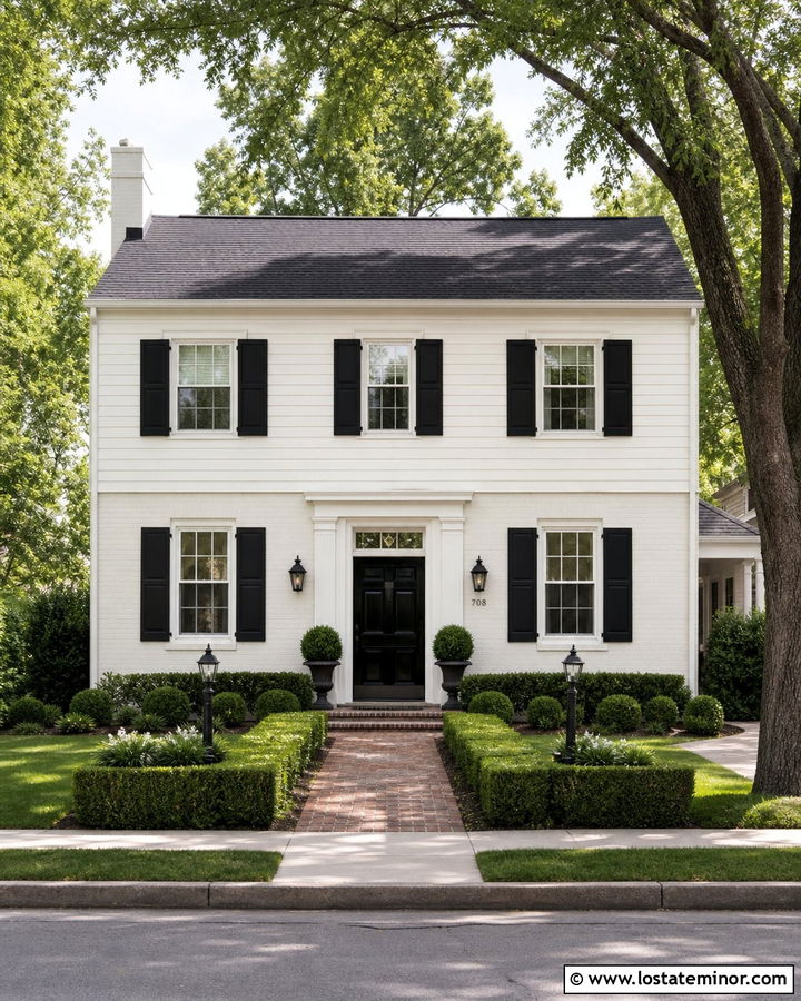 White Colonial House With Painted Brick Wainscoting - 30 White House Design With Wainscoting Ideas