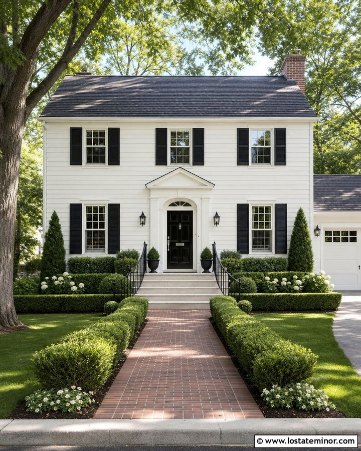White Colonial With Limestone Steps - 30 White House Design With Steps Ideas