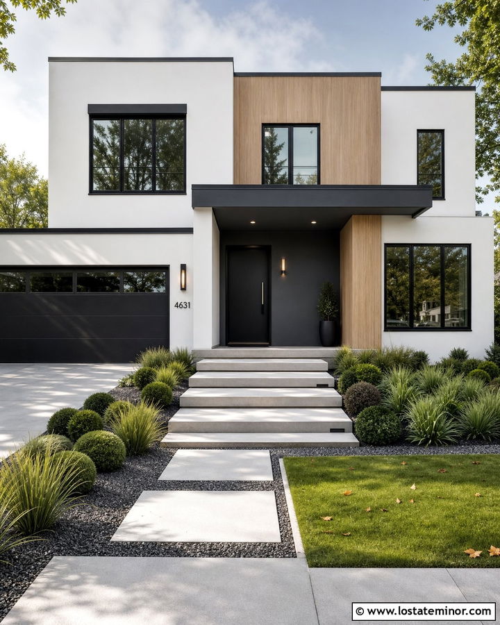 White Contemporary House With Charcoal Porch Ceiling - 30 White House Design With Porch Ceiling Ideas