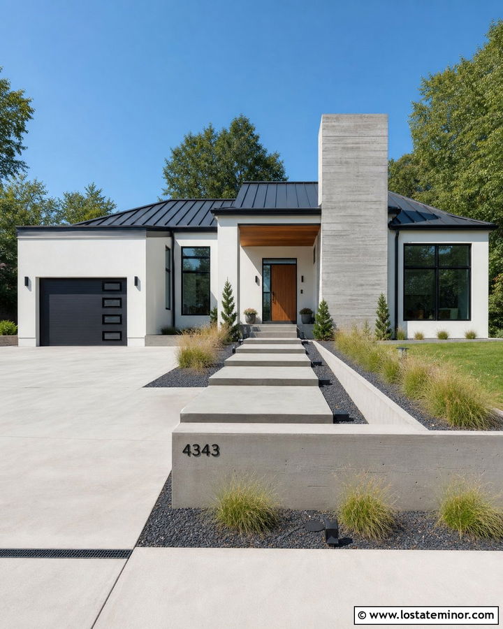 White Contemporary House With Concrete Chimney - 30 White House Design With Chimney Ideas