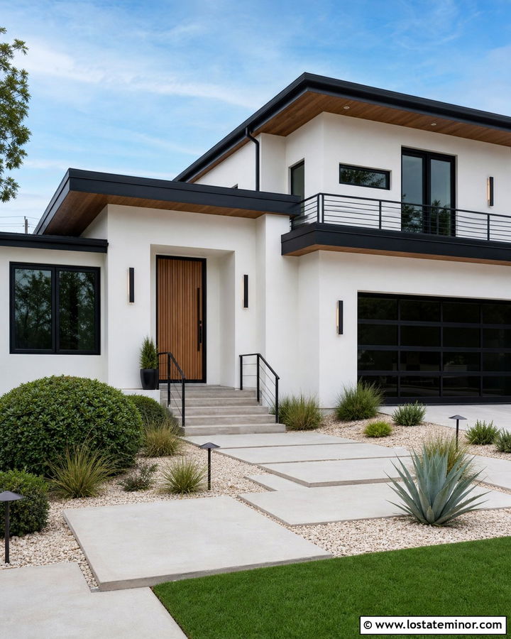 White Contemporary House With Frameless Look Storm Door - 30 White House Design With Storm Door Ideas