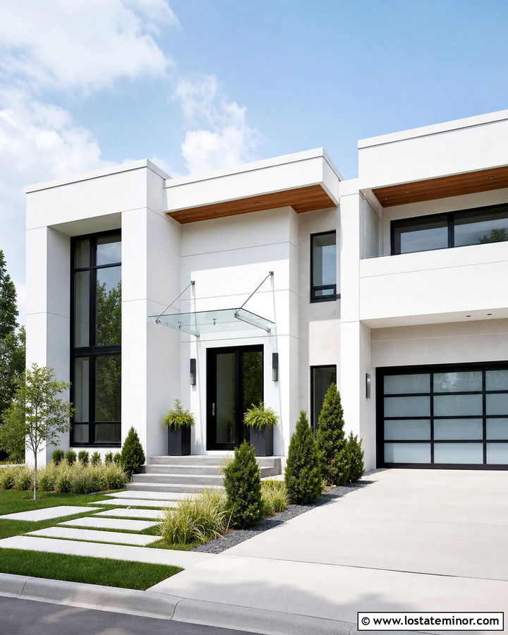White Contemporary House With Glass Awning - 30 White House Design With Awning Ideas