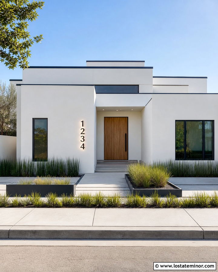 White Contemporary House With Illuminated Numbers - 30 White House Design With House Numbers Ideas