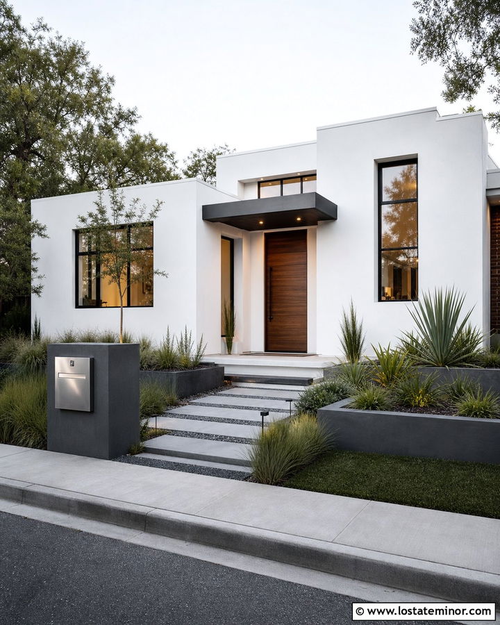 White Contemporary House With Stainless Steel Mailbox - 30 White House Design With Mailbox Ideas