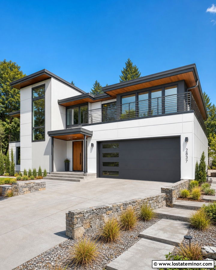 White Contemporary House With Steel Gray Window Frames - 30 White House Design With Window Frames Ideas
