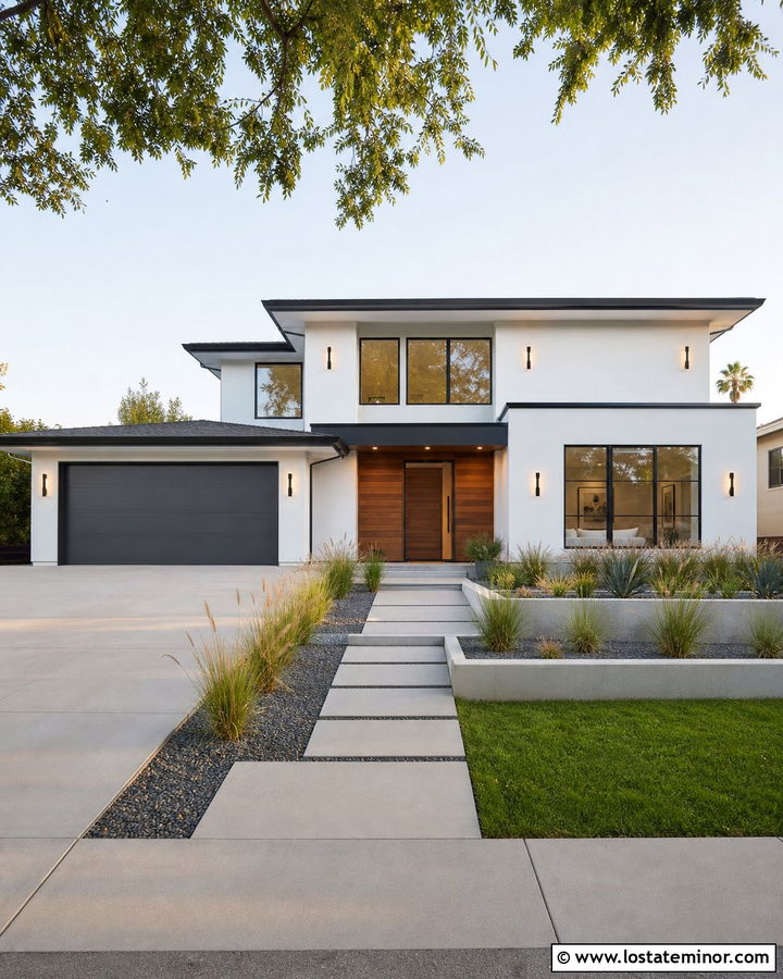 White Contemporary House With Up And Down Lights - 30 White House Design With Light Fixtures Ideas