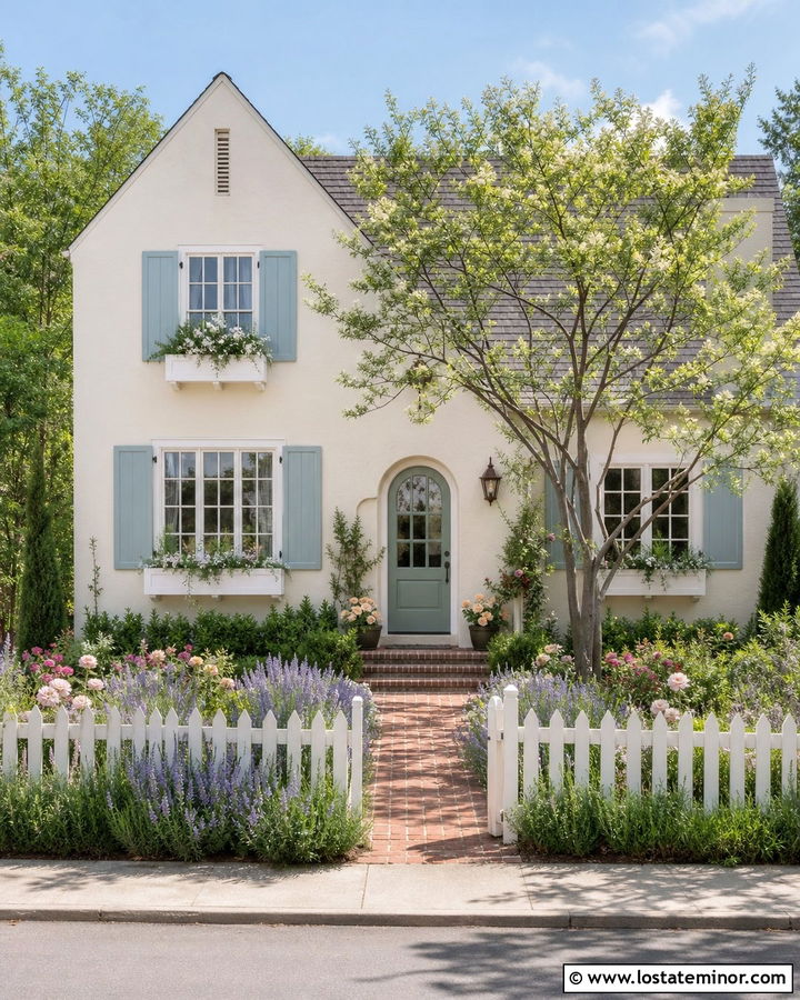White Cottage House With Picket Fence - 30 White House Design With Front Yard Ideas