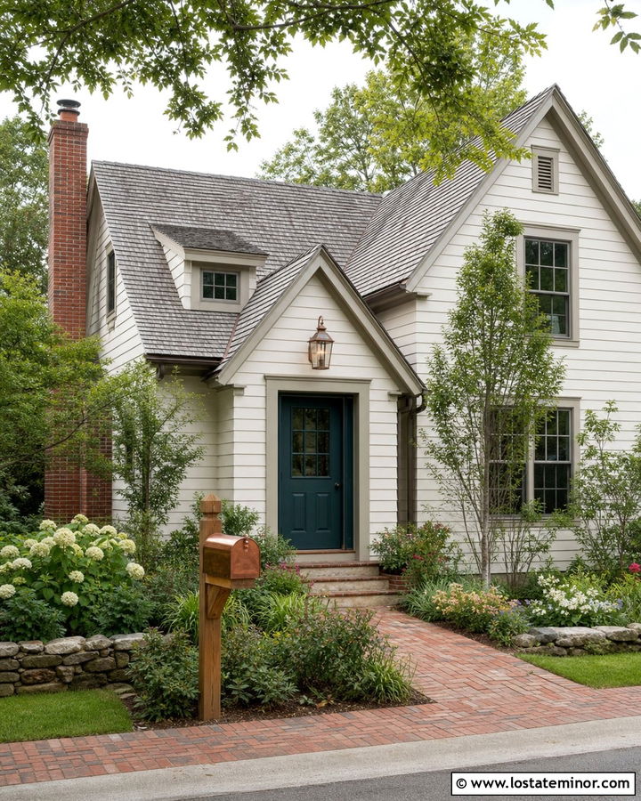 White Cottage With Copper Mailbox - 30 White House Design With Mailbox Ideas