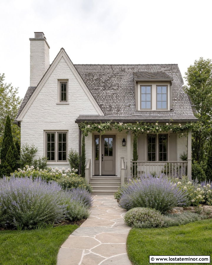 White Cottage With Greige Window Frames - 30 White House Design With Window Frames Ideas