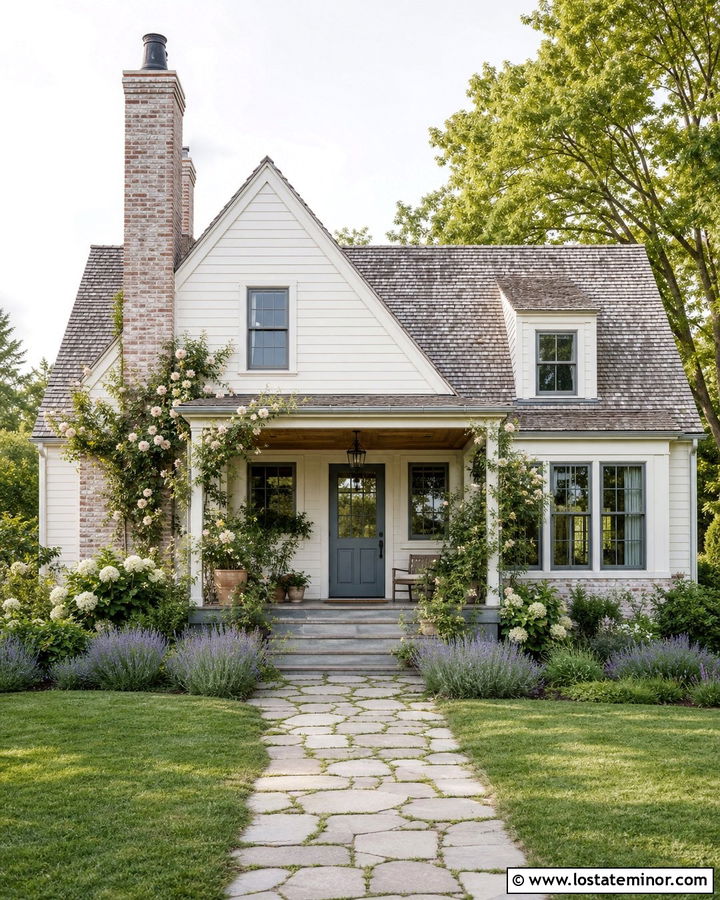 White Cottage With Limewashed Brick - 30 White House Design With Brick Accents Ideas