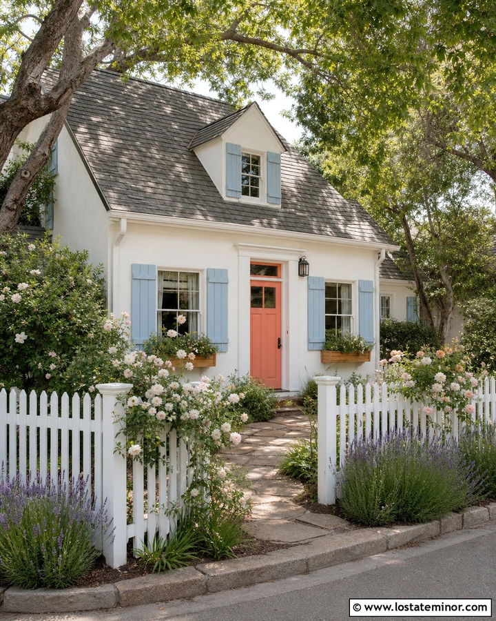 White Cottage With Powder Blue Shutters - 30 White House Design With Shutters Ideas