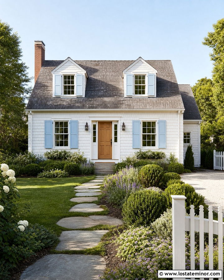 White Cottage With Stepping Stone Walkway - 30 White House Design With Walkway Ideas