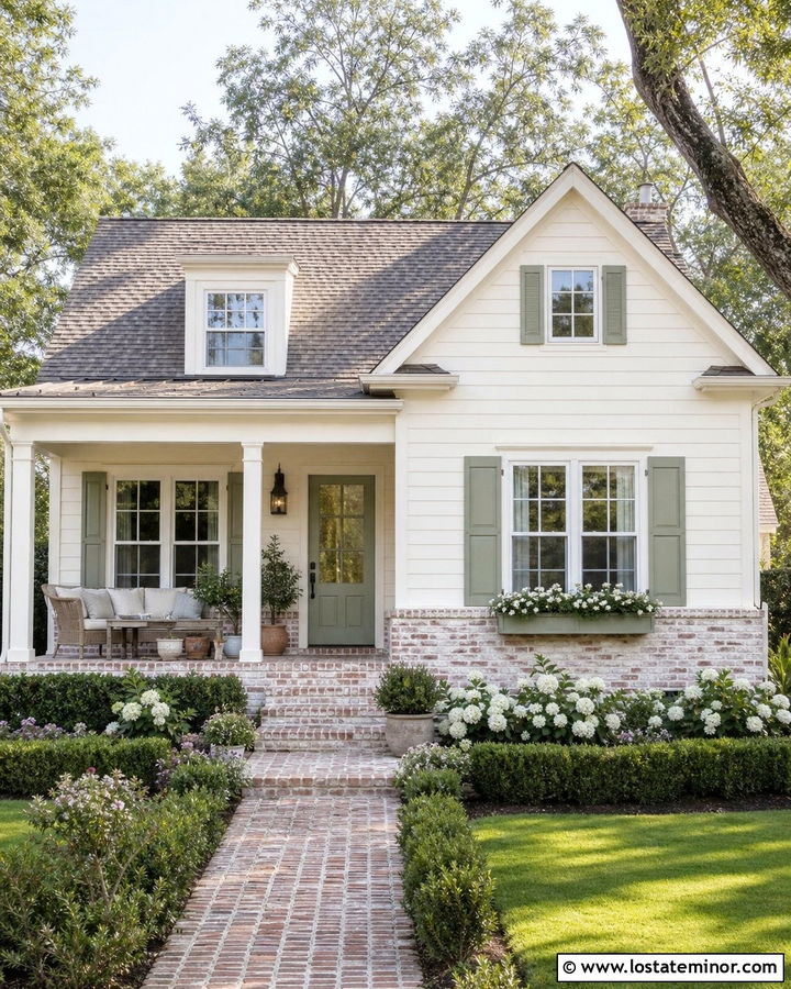 White Cottage With Whitewashed Brick Wainscoting - 30 White House Design With Wainscoting Ideas