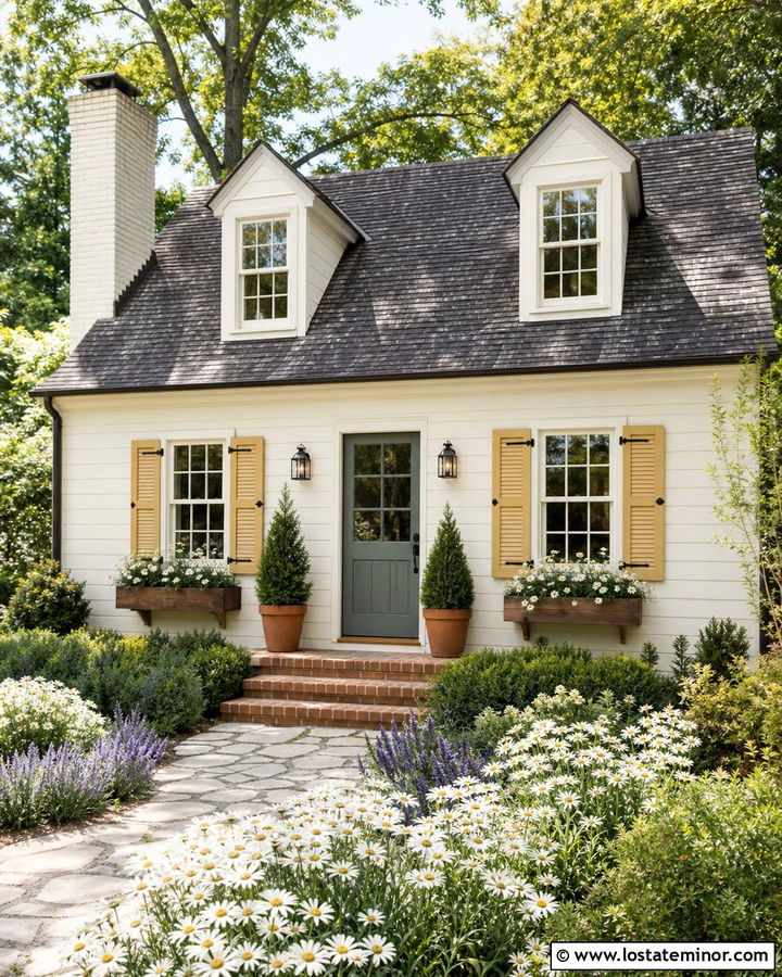 White Cottage With Yellow Shutters - 30 White House Design With Shutters Ideas