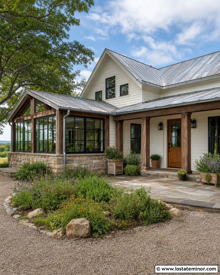 White Country House With Rustic Sunroom - 30 White House Design With Sunroom Ideas