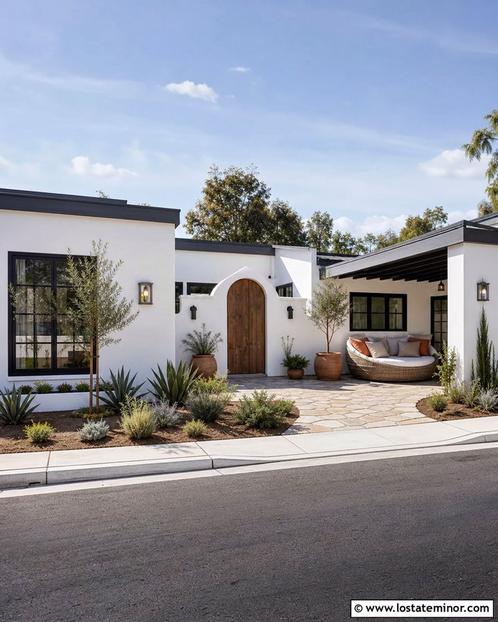 White Courtyard House With Curved Daybed - 30 White House Design With Daybed Ideas