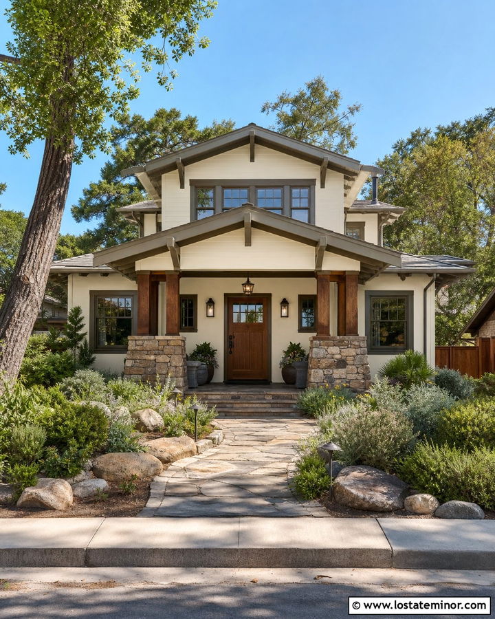 White Craftsman House With Bronze Lighting - 30 White House Design With Lighting Ideas