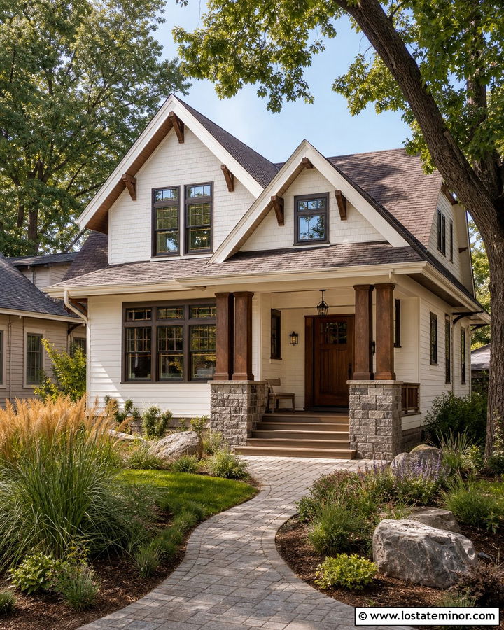 White Craftsman House With Brown Shingles - 30 White House Design With Shingles Ideas