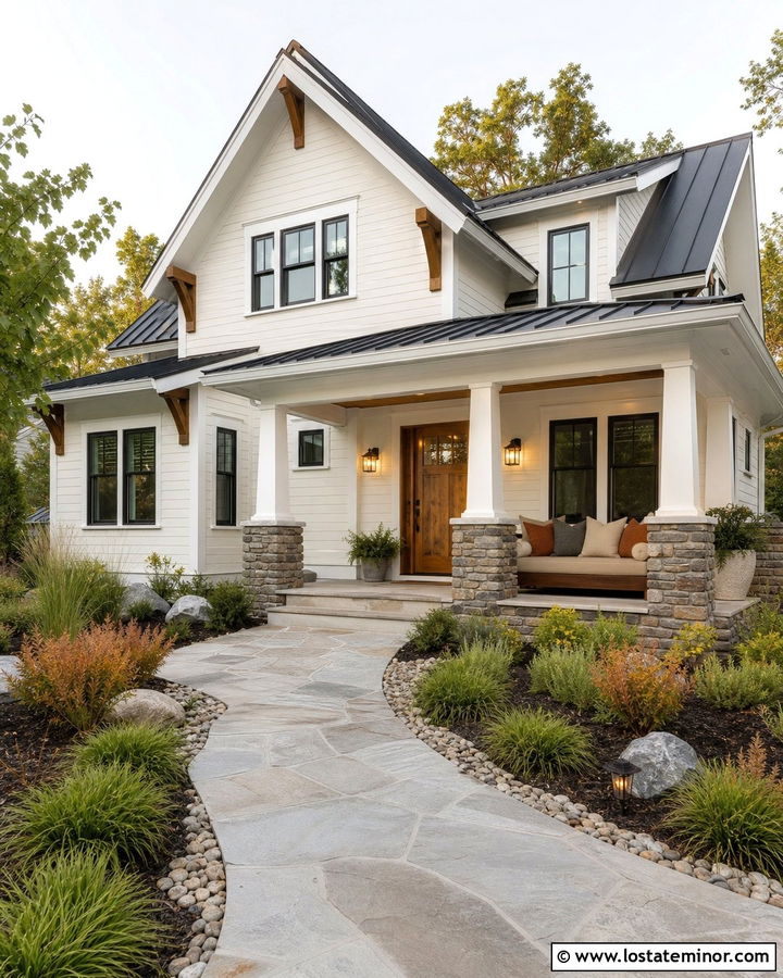 White Craftsman House With Cedar Daybed - 30 White House Design With Daybed Ideas