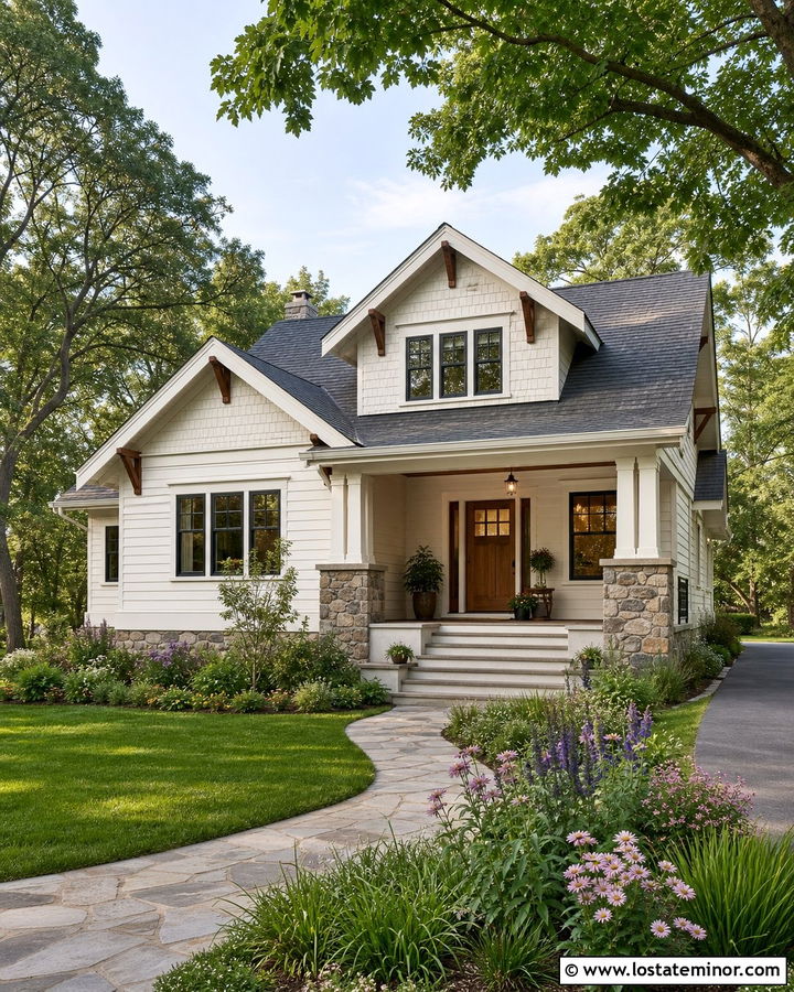 White Craftsman House With Dark Gray Roof - 30 White House Design With Roof Ideas