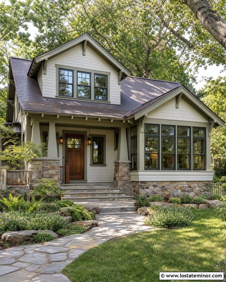 White Craftsman House With Gabled Sunroom - 30 White House Design With Sunroom Ideas