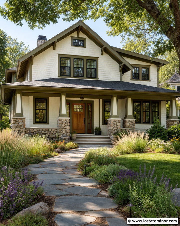 White Craftsman House With Native Landscaping - 30 White House Design With Landscaping Ideas