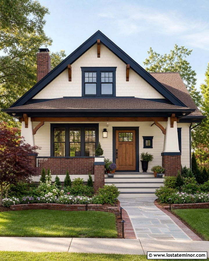 White Craftsman House With Red Brick Wainscoting - 30 White House Design With Wainscoting Ideas