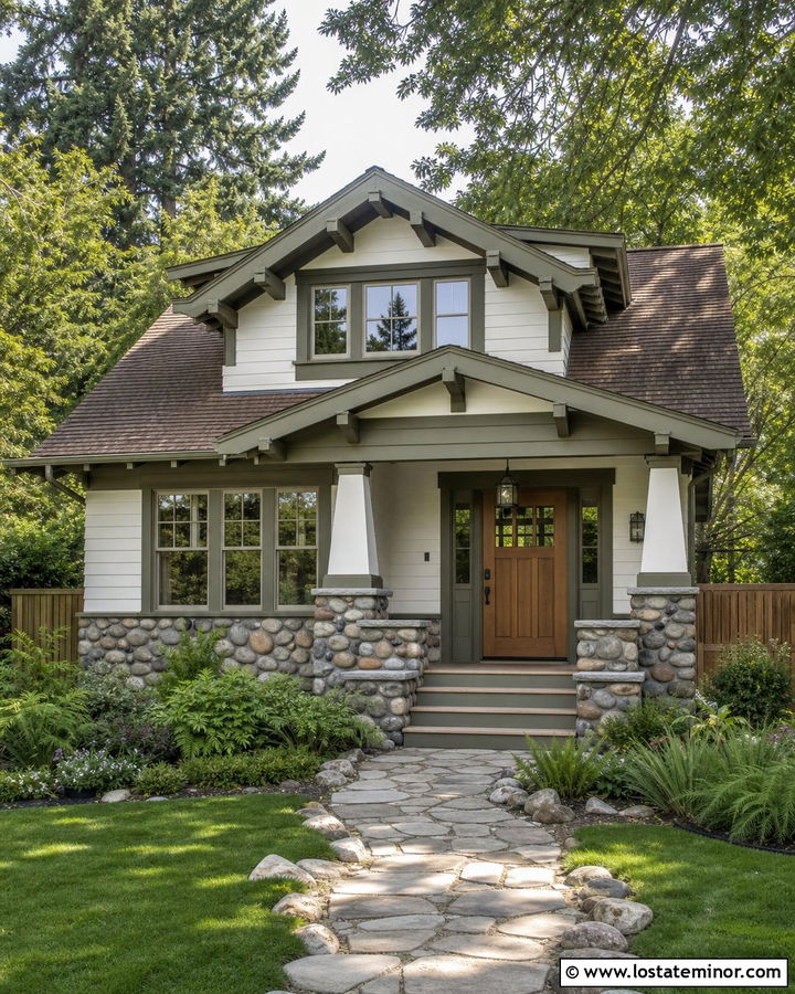 White Craftsman House With River Rock Wainscoting - 30 White House Design With Wainscoting Ideas