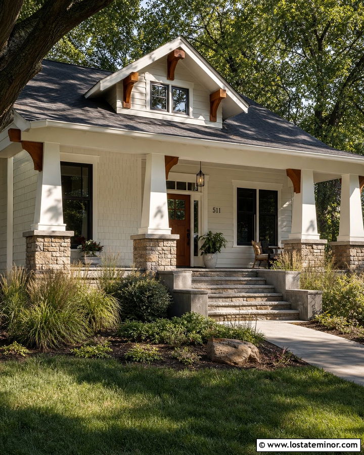 White Craftsman House With Tapered Porch Columns - 30 White House Design With Porch Columns Ideas