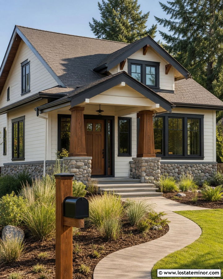 White Craftsman With Cedar Mailbox Post - 30 White House Design With Mailbox Ideas