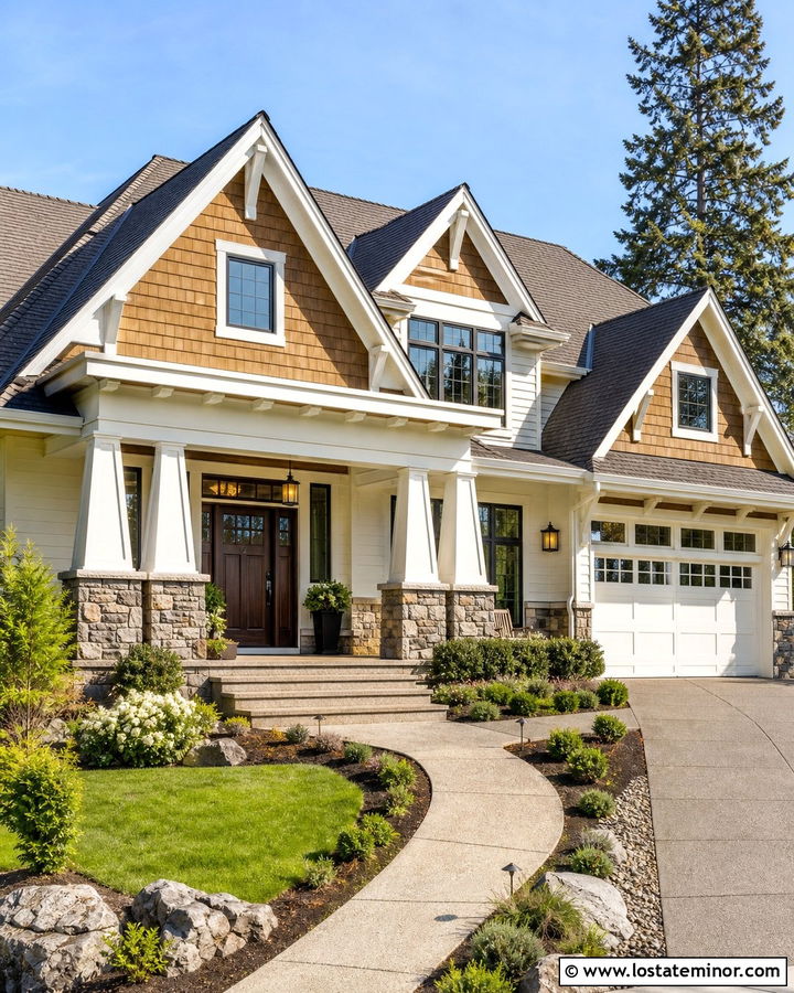 White Craftsman With Cedar Shake Accents - 30 White House Design With Cedar Shake Ideas