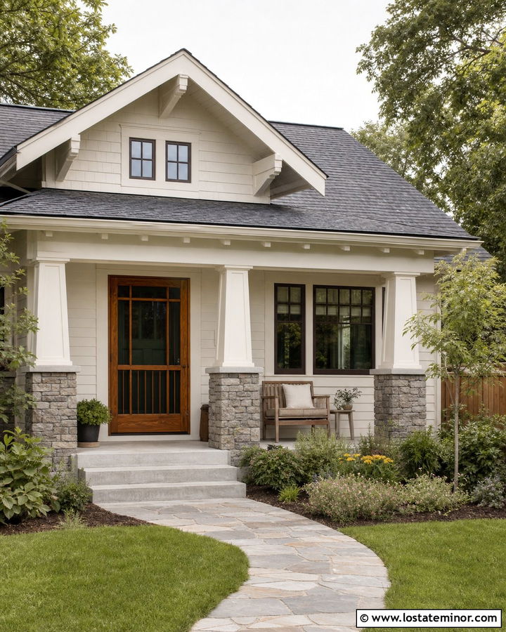 White Craftsman With Craftsman Screen Door - 30 White House Design With Screen Door Ideas