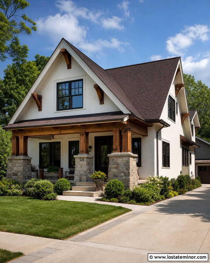 White Craftsman With Gable Brackets - 30 White House Design With Gables Ideas