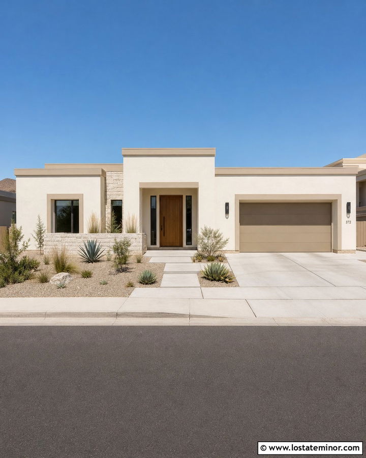 White Desert House With Sand Trim - 30 White House Design With Trim Ideas