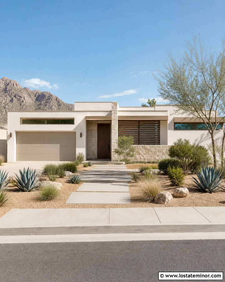 White Desert House With Sand Window Frames - 30 White House Design With Window Frames Ideas