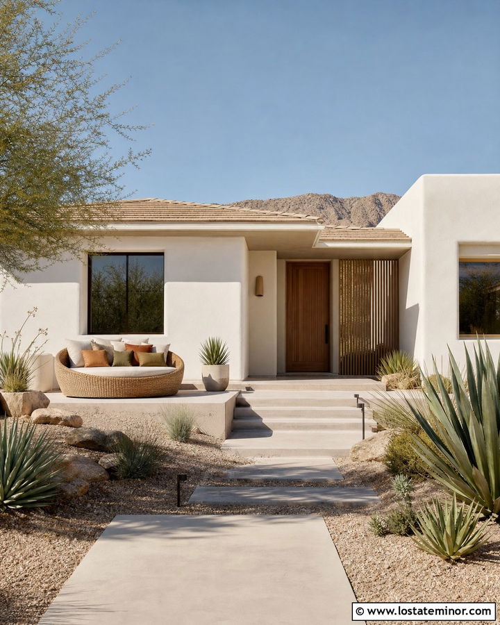 White Desert House With Woven Daybed - 30 White House Design With Daybed Ideas
