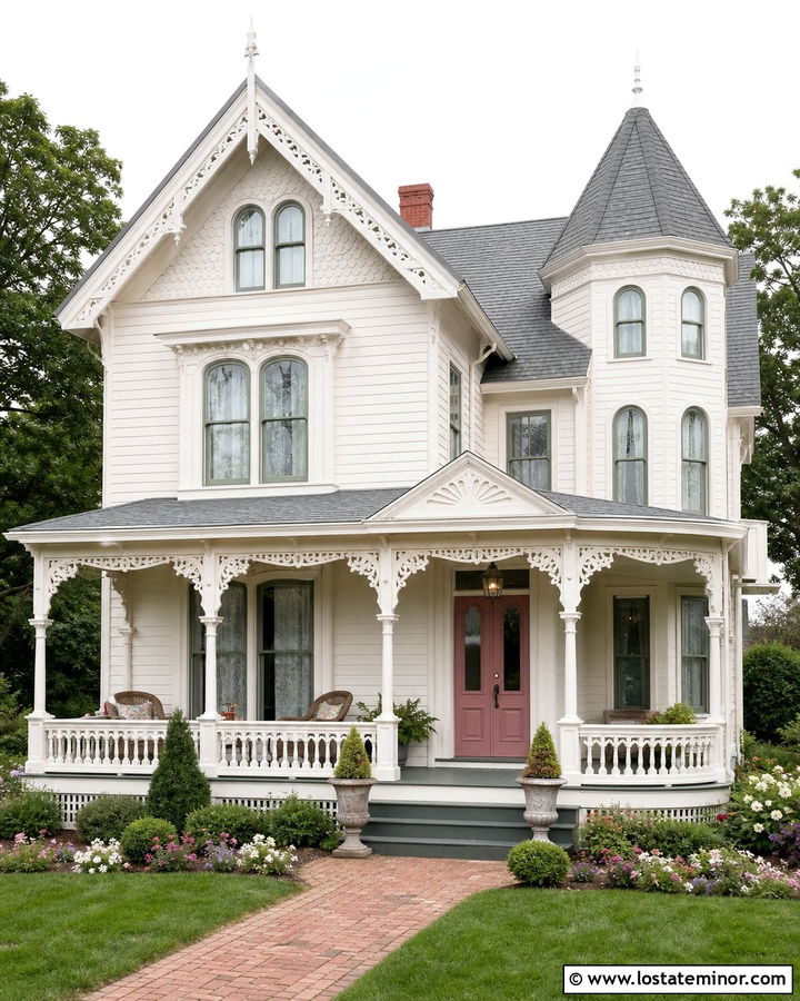 White Dove Victorian With Detailed Porch - 30 Warm White House Design With Front Porch Ideas