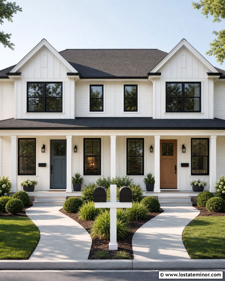White Duplex With Double Black Mailbox - 30 White House Design With Mailbox Ideas