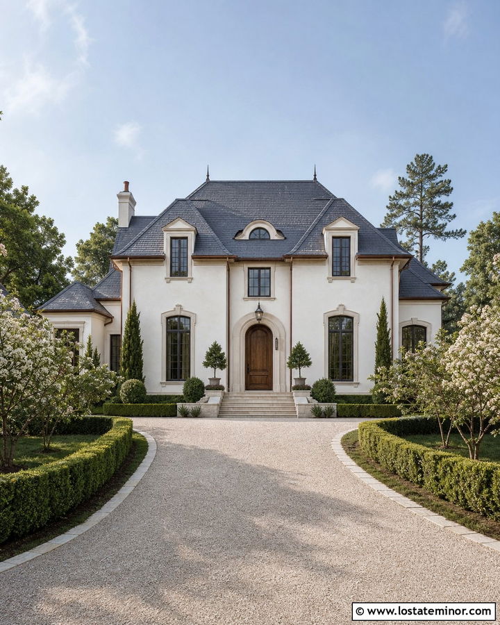 White European House With Mixed Dormers - 30 White House Design With Dormers Ideas