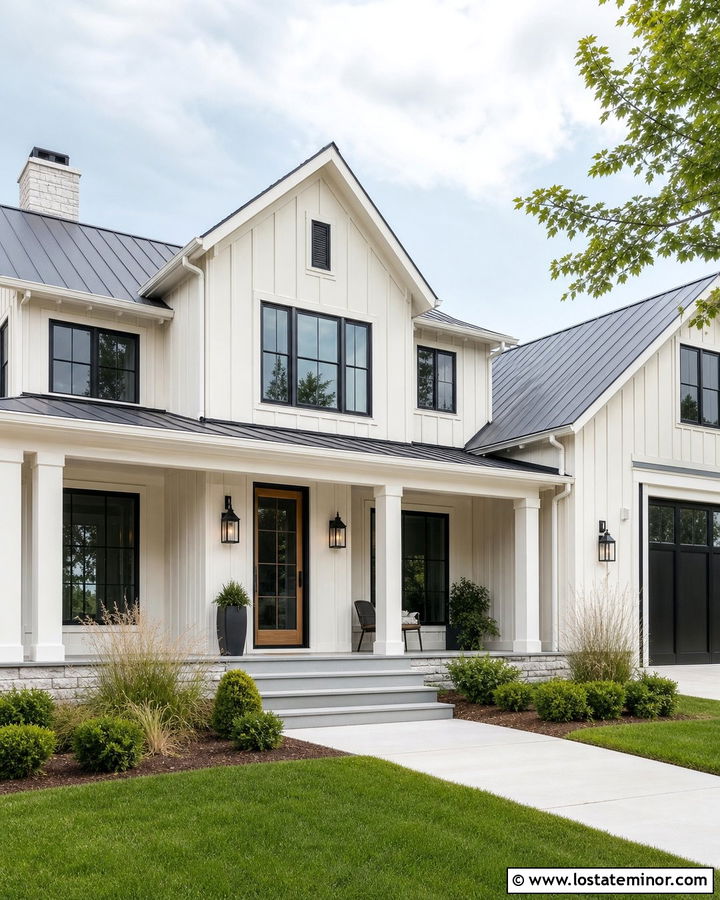 White Farmhouse With Black Full View Storm Door - 30 White House Design With Storm Door Ideas