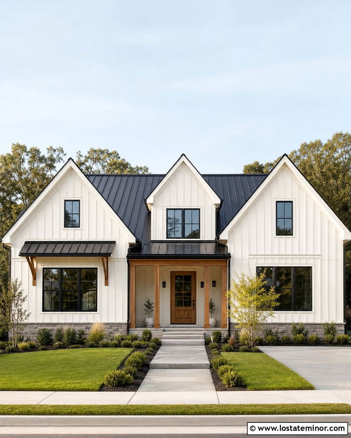 White Farmhouse With Black Gables - 30 White House Design With Gables Ideas