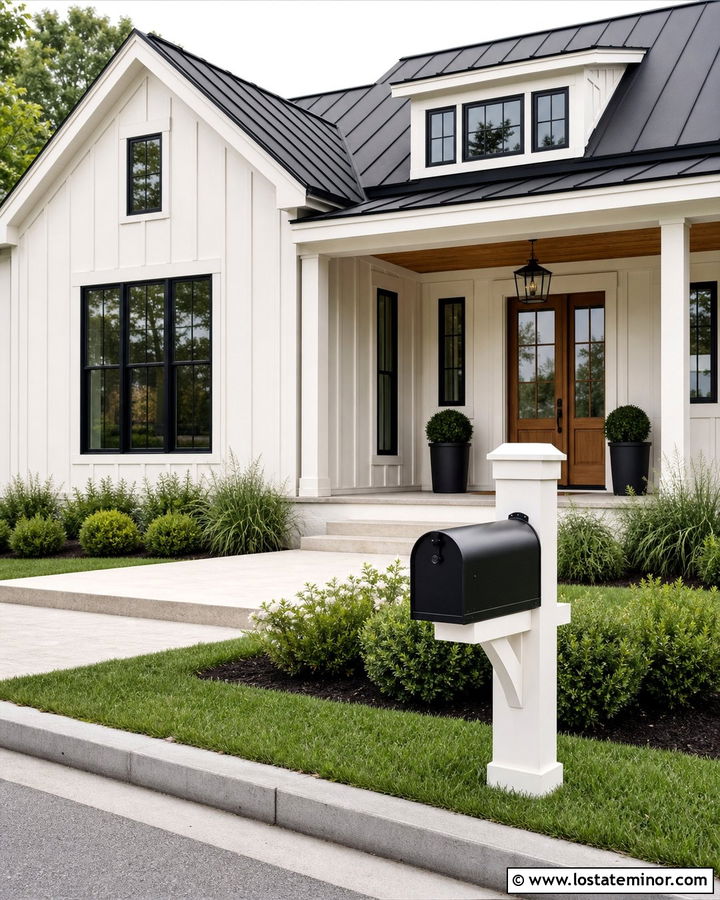 White Farmhouse With Black Mailbox - 30 White House Design With Mailbox Ideas
