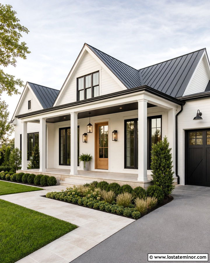 White Farmhouse With Black Porch Ceiling - 30 White House Design With Porch Ceiling Ideas