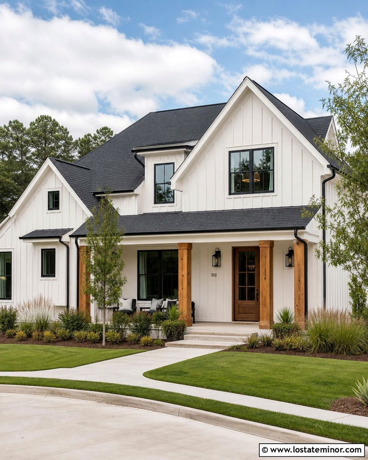 White Farmhouse With Black Roof Shingles - 30 White House Design With Shingles Ideas