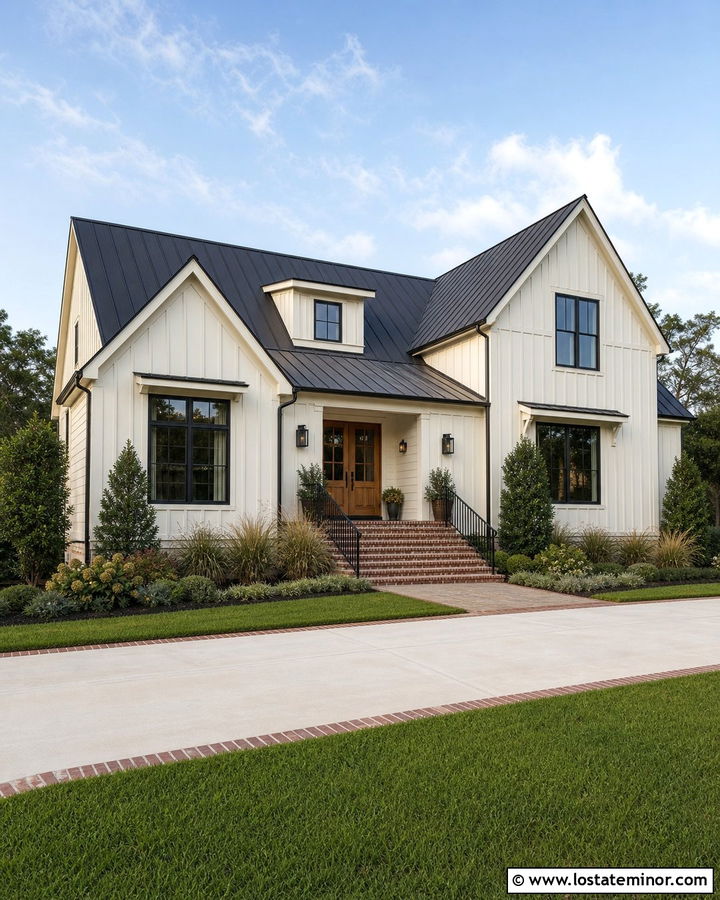 White Farmhouse With Brick Steps - 30 White House Design With Steps Ideas