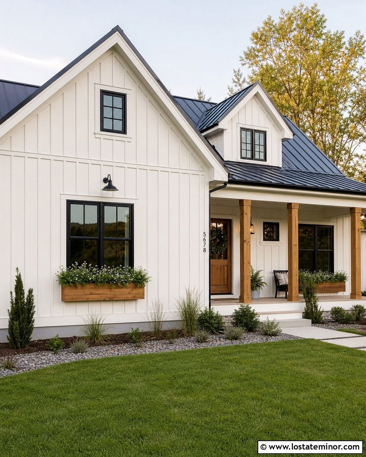 White Farmhouse With Cedar Window Boxes - 30 White House Design With Window Boxes Ideas