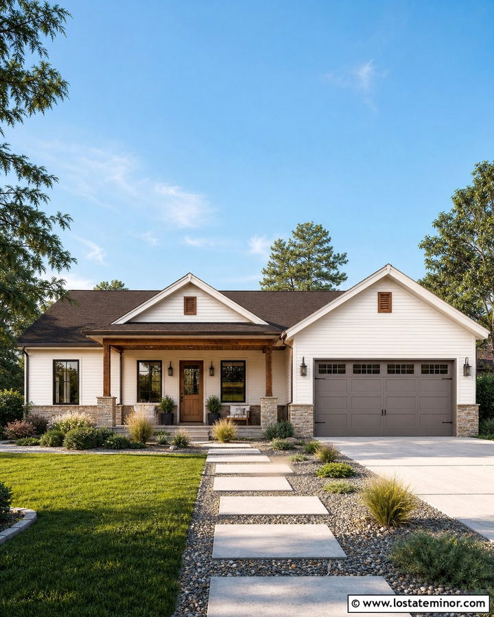 White Flour Ranch With Cedar Porch - 30 Warm White House Design With Front Porch Ideas