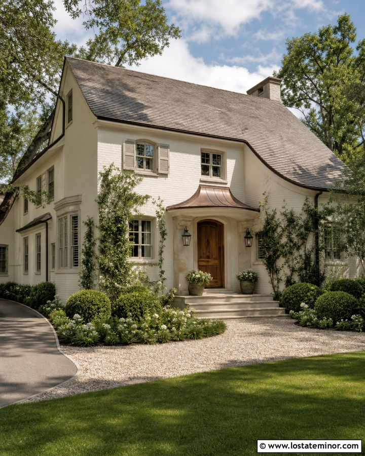 White French Country House With Copper Portico - 30 White House Design With Portico Ideas