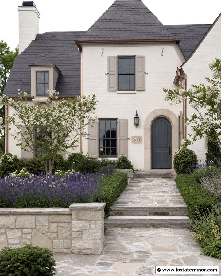 White French Country House With Limestone Number Plaque - 30 White House Design With House Numbers Ideas